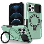 For iPhone 12 Pro Max Sliding Camshield Magsafe Holder TPU Hybrid PC Phone Case(Light Blue)