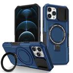 For iPhone 12 Pro Sliding Camshield Magsafe Holder TPU Hybrid PC Phone Case(Royal Blue)