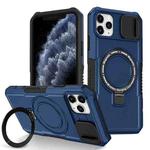 For iPhone 11 Pro Max Sliding Camshield Magsafe Holder TPU Hybrid PC Phone Case(Royal Blue)