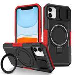 For iPhone 11 Sliding Camshield Magsafe Holder TPU Hybrid PC Phone Case(Black Red)