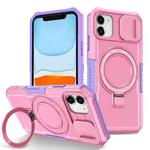 For iPhone 11 Sliding Camshield Magsafe Holder TPU Hybrid PC Phone Case(Purple Pink)
