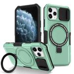 For iPhone 11 Pro Sliding Camshield Magsafe Holder TPU Hybrid PC Phone Case(Light Blue)