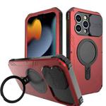 For iPhone 15 Pro Max Camera Shield MagSafe Holder Life Waterproof Phone Case(Red)