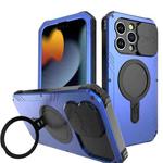 For iPhone 15 Camera Shield MagSafe Holder Life Waterproof Phone Case(Blue)