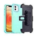 For iPhone 12 3 in 1 PC + TPU Sliding Sleeve Phone Case(Grass Green+Sky Blue)