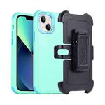 For iPhone 13 mini 3 in 1 PC + TPU Sliding Sleeve Phone Case(Grass Green+Sky Blue)