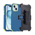 For iPhone 15 3 in 1 PC + TPU Sliding Sleeve Phone Case(Blue+Green)