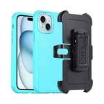 For iPhone 15 3 in 1 PC + TPU Sliding Sleeve Phone Case(Blue+Sky Blue)