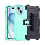 For iPhone 15 3 in 1 PC + TPU Sliding Sleeve Phone Case(Grass Green+Sky Blue)