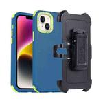 For iPhone 15 Plus 3 in 1 PC + TPU Sliding Sleeve Phone Case(Blue+Green)