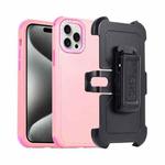 For iPhone 15 Pro 3 in 1 PC + TPU Sliding Sleeve Phone Case(Pink+Rose Red)
