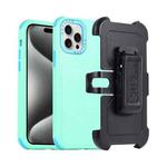 For iPhone 15 Pro Max 3 in 1 PC + TPU Sliding Sleeve Phone Case(Grass Green+Sky Blue)