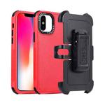 For iPhone X / XS 3 in 1 PC + TPU Sliding Sleeve Phone Case(Red+Black)