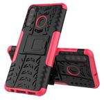 For Samsung Galaxy A21 (US Version) Tire Texture Shockproof TPU+PC Protective Case with Holder(Rose Red)