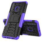 For Samsung Galaxy A21 (US Version) Tire Texture Shockproof TPU+PC Protective Case with Holder(Purple)
