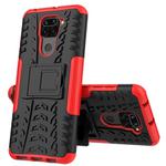 For Xiaomi Redmi Note 9 Tire Texture Shockproof TPU+PC Protective Case with Holder(Red)