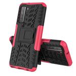 For Huawei P40 Lite 5G Tire Texture Shockproof TPU+PC Protective Case with Holder(Rose Red)