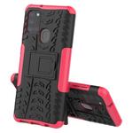 For Samsung Galaxy A21s Tire Texture Shockproof TPU+PC Protective Case with Holder(Rose Red)