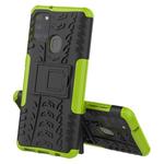 For Samsung Galaxy A21s Tire Texture Shockproof TPU+PC Protective Case with Holder(Green)