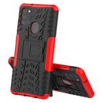 For Samsung Galaxy A21s Tire Texture Shockproof TPU+PC Protective Case with Holder(Red)