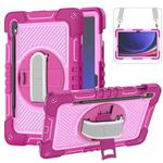 For Samsung Galaxy Tab S9 360 Degree Rotation PC Contrast Silicone Tablet Case(Rose Red + Pink)