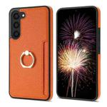 For Samsung Galaxy S23 5G Ring Card  Litchi Leather Back Phone Case(Orange)