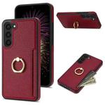 For Samsung Galaxy S23+ 5G Ring Card  Litchi Leather Back Phone Case(Red)