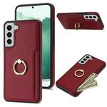 For Samsung Galaxy S22 5G Ring Card  Litchi Leather Back Phone Case(Red)