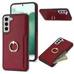 For Samsung Galaxy S21 5G Ring Card  Litchi Leather Back Phone Case(Red)