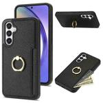 For Samsung Galaxy A14 4G/5G Ring Card  Litchi Leather Back Phone Case(Black)