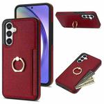 For Samsung Galaxy A14 4G/5G Ring Card  Litchi Leather Back Phone Case(Red)