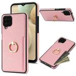 For Samsung Galaxy A12 5G Ring Card  Litchi Leather Back Phone Case(Pink)