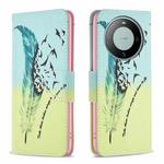 For Huawei Mate 60 Colored Drawing Pattern Leather Phone Case(Feather)