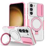 For Samsung Galaxy S23+ 5G Sliding Camshield Magsafe Holder TPU Hybrid PC Phone Case(Pink White)