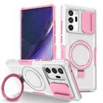For Samsung Galaxy Note20 Ultra Sliding Camshield Magsafe Holder TPU Hybrid PC Phone Case(Pink White)