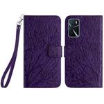 For OPPO A16 Tree Birds Embossed Pattern Leather Phone Case(Purple)