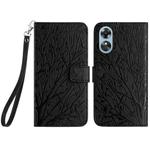 For OPPO A17 Tree Birds Embossed Pattern Leather Phone Case(Black)