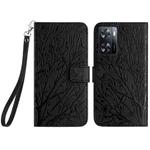 For OPPO A57 4G 2022 Tree Birds Embossed Pattern Leather Phone Case(Black)