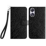 For OPPO A58 / A78 Tree Birds Embossed Pattern Leather Phone Case(Black)