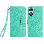 For OPPO A58 / A78 Tree Birds Embossed Pattern Leather Phone Case(Green)
