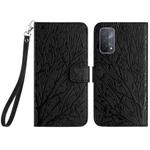For OPPO A93 5G Tree Birds Embossed Pattern Leather Phone Case(Black)