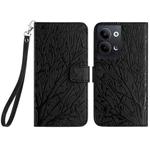 For OPPO Reno9 / Reno9 Pro Tree Birds Embossed Pattern Leather Phone Case(Black)
