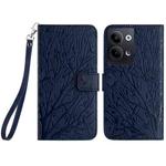 For OPPO Reno9 / Reno9 Pro Tree Birds Embossed Pattern Leather Phone Case(Blue)