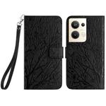 For OPPO Reno9 Pro+ Tree Birds Embossed Pattern Leather Phone Case(Black)