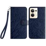 For OPPO Reno9 Pro+ Tree Birds Embossed Pattern Leather Phone Case(Blue)