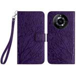 For Realme 11 4G Tree Birds Embossed Pattern Leather Phone Case(Purple)
