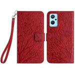 For Realme 9i / OPPO A36 Tree Birds Embossed Pattern Leather Phone Case(Red)