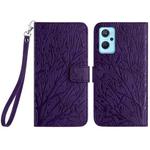 For Realme 9i / OPPO A36 Tree Birds Embossed Pattern Leather Phone Case(Purple)