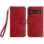 For Google Pixel 6a Tree Birds Embossed Pattern Leather Phone Case(Red)