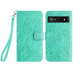 For Google Pixel 7a Tree Birds Embossed Pattern Leather Phone Case(Green)